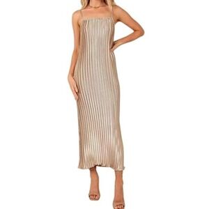 Petal & Pup Metallic Gold Pleated Maxi Dress